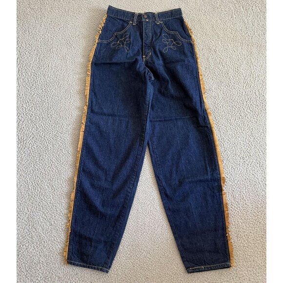 Vintage Jeans Tall Rodeo Denim Fringe Western High Rise Cowboy 90s - Picture 1 of 8